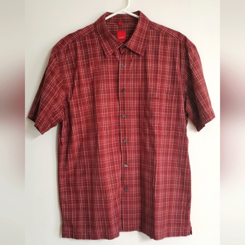 Esprit Men's Red & White Plaid Button Down Shirt Size XL